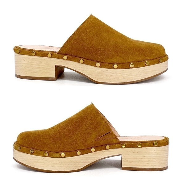 J. Crew Dakota Clogs Women’s Size 5 Burnished Pecan Brown Suede Studded 70s EUC - Picture 3 of 9